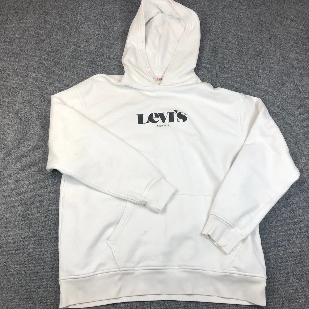 Levi's Relaxed Fit‎ White Hoodie Sweatshirt Since 1873 Logo Print Size L